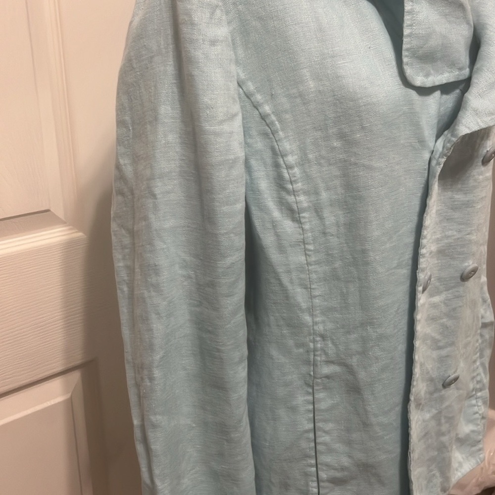 Ellen Tracy Light Blue Linen Blend Top Size 16 - Picture 3 of 12